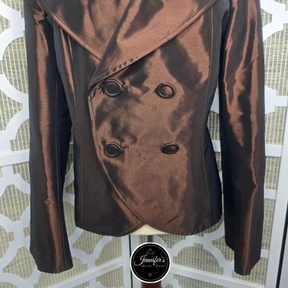 Ellen Tracy Bronze Iridescent Double Breasted Formal Blazer/Jacket Size 12 - Picture 6 of 13